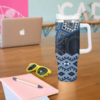 New Zealand Aotearoa Tumbler With Handle Blue Taniko Art Maori Pattern