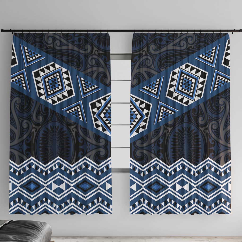 New Zealand Aotearoa Window Curtain Blue Taniko Art Maori Pattern