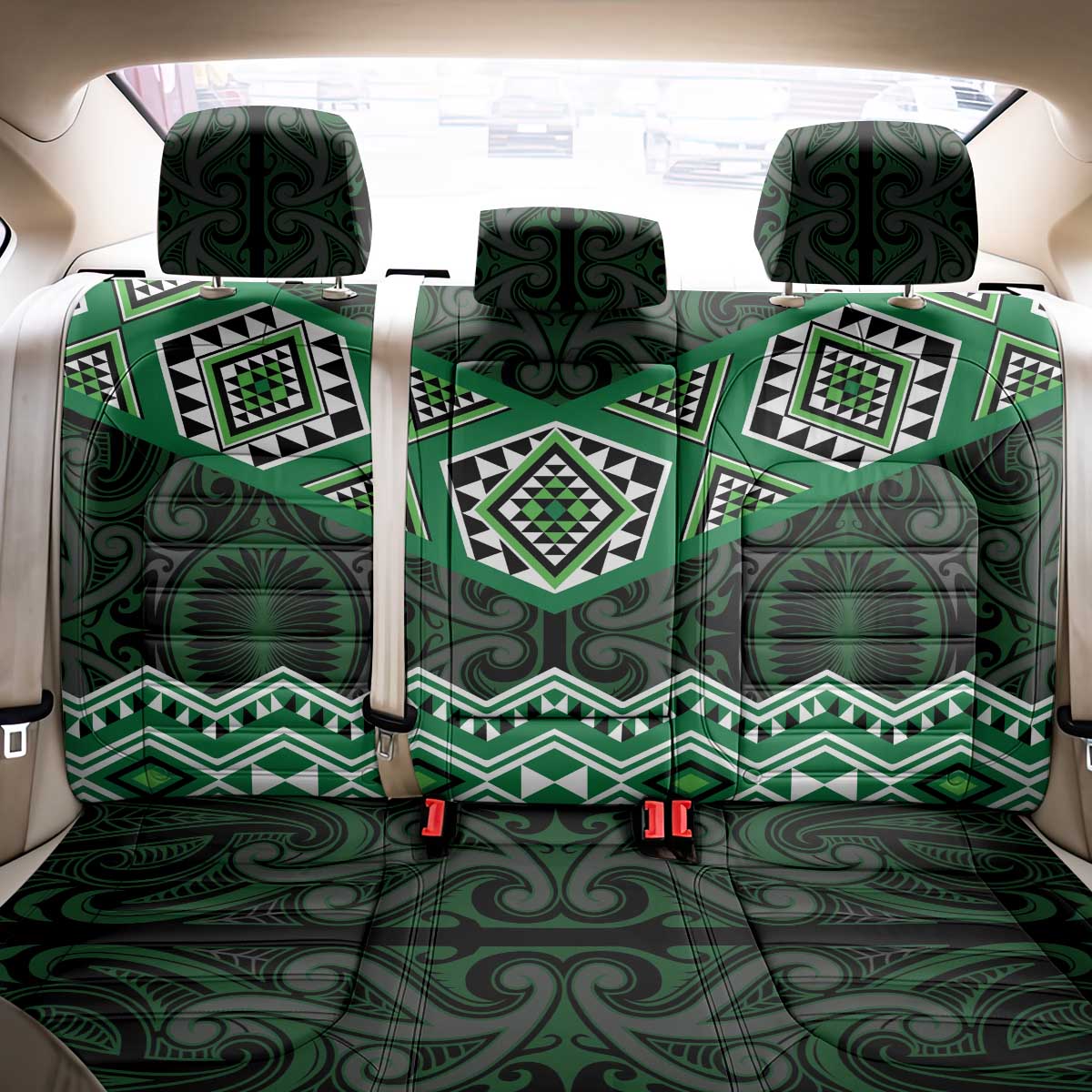 New Zealand Aotearoa Back Car Seat Cover Green Taniko Art Maori Pattern