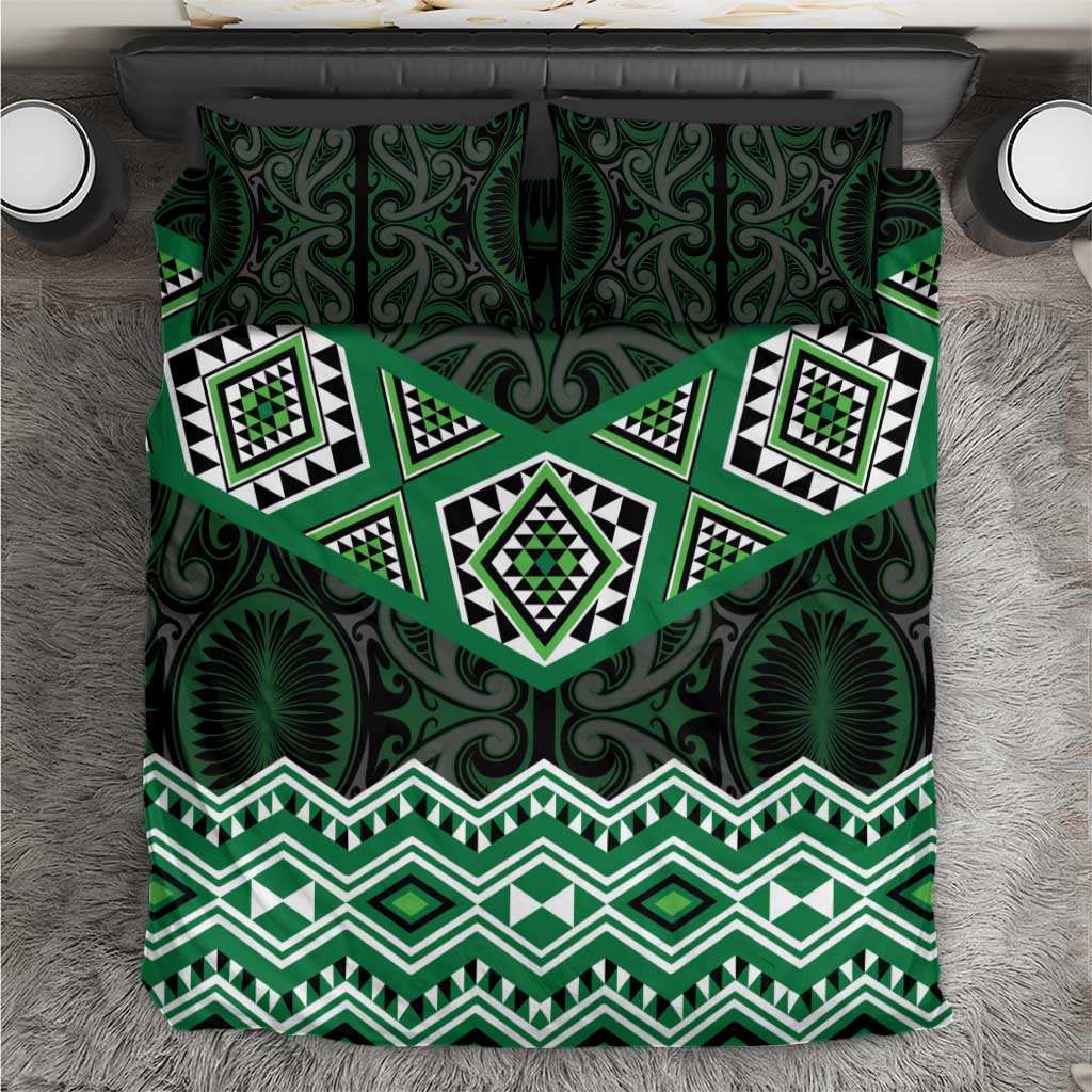 New Zealand Aotearoa Bedding Set Green Taniko Art Maori Pattern