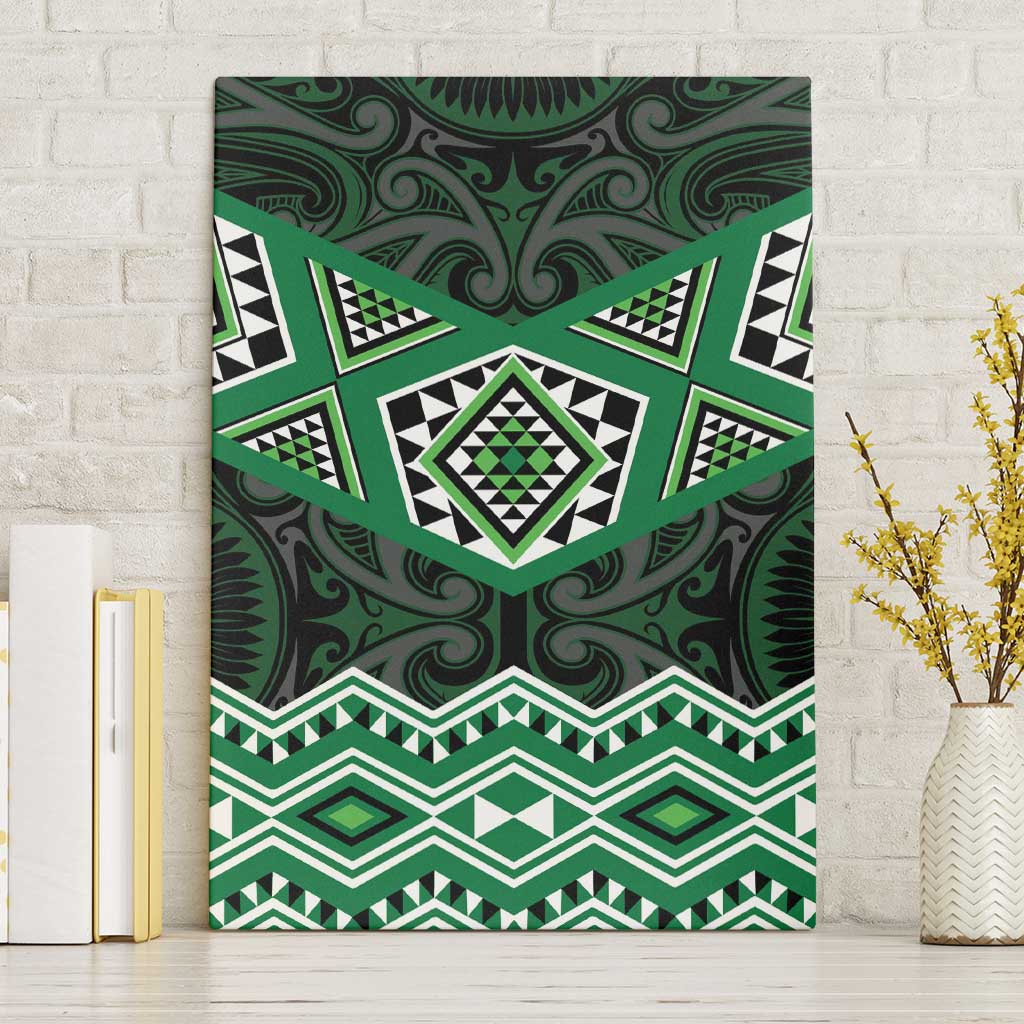 New Zealand Aotearoa Canvas Wall Art Green Taniko Art Maori Pattern