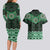 New Zealand Aotearoa Couples Matching Long Sleeve Bodycon Dress and Hawaiian Shirt Green Taniko Art Maori Pattern