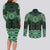 New Zealand Aotearoa Couples Matching Long Sleeve Bodycon Dress and Long Sleeve Button Shirt Green Taniko Art Maori Pattern