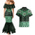 New Zealand Aotearoa Couples Matching Mermaid Dress and Hawaiian Shirt Green Taniko Art Maori Pattern