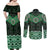 New Zealand Aotearoa Couples Matching Off Shoulder Maxi Dress and Long Sleeve Button Shirt Green Taniko Art Maori Pattern