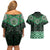 New Zealand Aotearoa Couples Matching Off Shoulder Short Dress and Hawaiian Shirt Green Taniko Art Maori Pattern