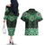 New Zealand Aotearoa Couples Matching Off The Shoulder Long Sleeve Dress and Hawaiian Shirt Green Taniko Art Maori Pattern