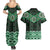 New Zealand Aotearoa Couples Matching Summer Maxi Dress and Hawaiian Shirt Green Taniko Art Maori Pattern