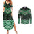 New Zealand Aotearoa Couples Matching Summer Maxi Dress and Long Sleeve Button Shirt Green Taniko Art Maori Pattern