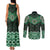 New Zealand Aotearoa Couples Matching Tank Maxi Dress and Long Sleeve Button Shirt Green Taniko Art Maori Pattern