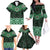 New Zealand Aotearoa Family Matching Off The Shoulder Long Sleeve Dress and Hawaiian Shirt Green Taniko Art Maori Pattern