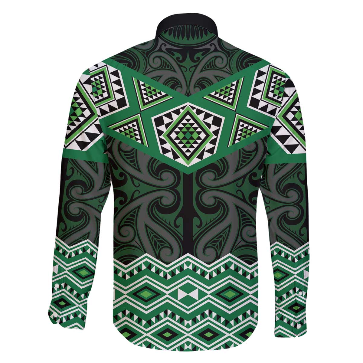 New Zealand Aotearoa Family Matching Off The Shoulder Long Sleeve Dress and Hawaiian Shirt Green Taniko Art Maori Pattern