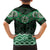 New Zealand Aotearoa Family Matching Off Shoulder Short Dress and Hawaiian Shirt Green Taniko Art Maori Pattern