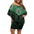 New Zealand Aotearoa Family Matching Off Shoulder Short Dress and Hawaiian Shirt Green Taniko Art Maori Pattern