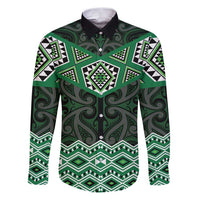 New Zealand Aotearoa Family Matching Puletasi and Hawaiian Shirt Green Taniko Art Maori Pattern