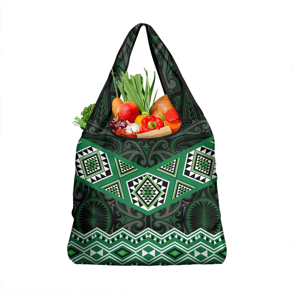 New Zealand Aotearoa Grocery Bag Green Taniko Art Maori Pattern