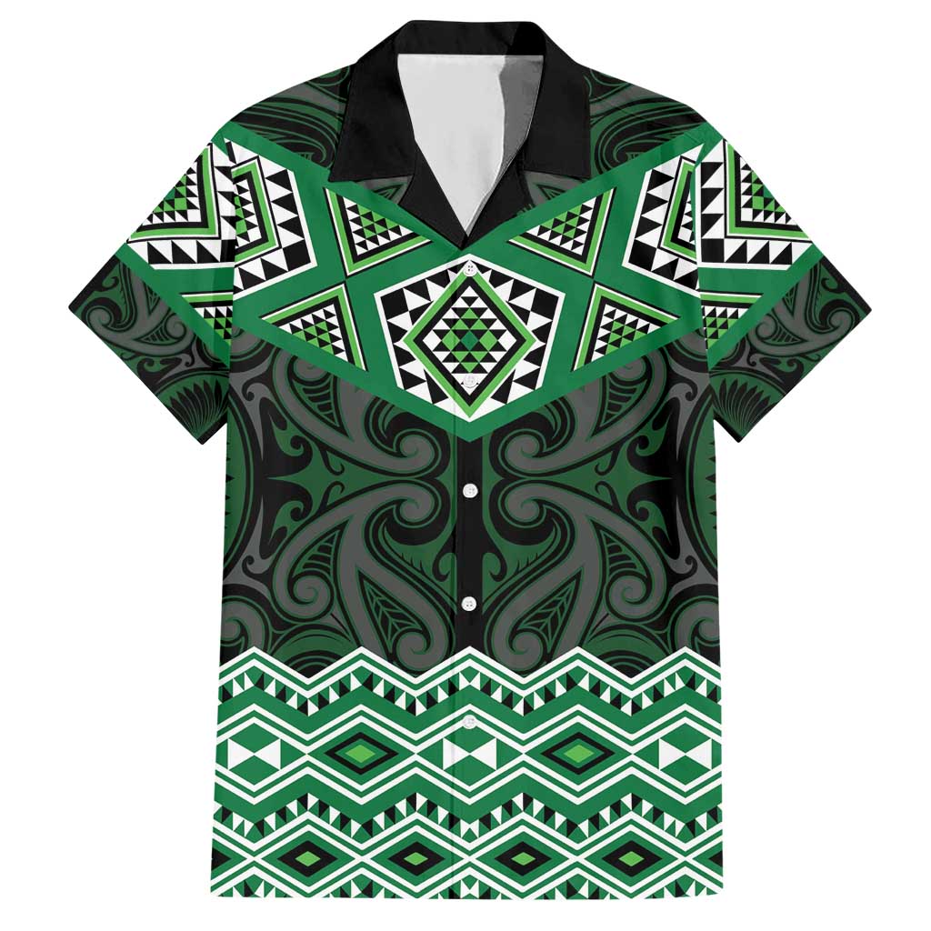 New Zealand Aotearoa Hawaiian Shirt Green Taniko Art Maori Pattern