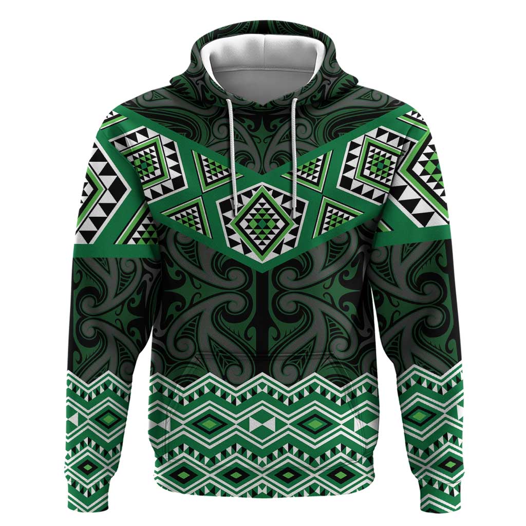 New Zealand Aotearoa Hoodie Green Taniko Art Maori Pattern