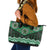 New Zealand Aotearoa Leather Tote Bag Green Taniko Art Maori Pattern