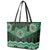 New Zealand Aotearoa Leather Tote Bag Green Taniko Art Maori Pattern