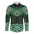 New Zealand Aotearoa Long Sleeve Button Shirt Green Taniko Art Maori Pattern