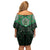 New Zealand Aotearoa Off Shoulder Short Dress Green Taniko Art Maori Pattern