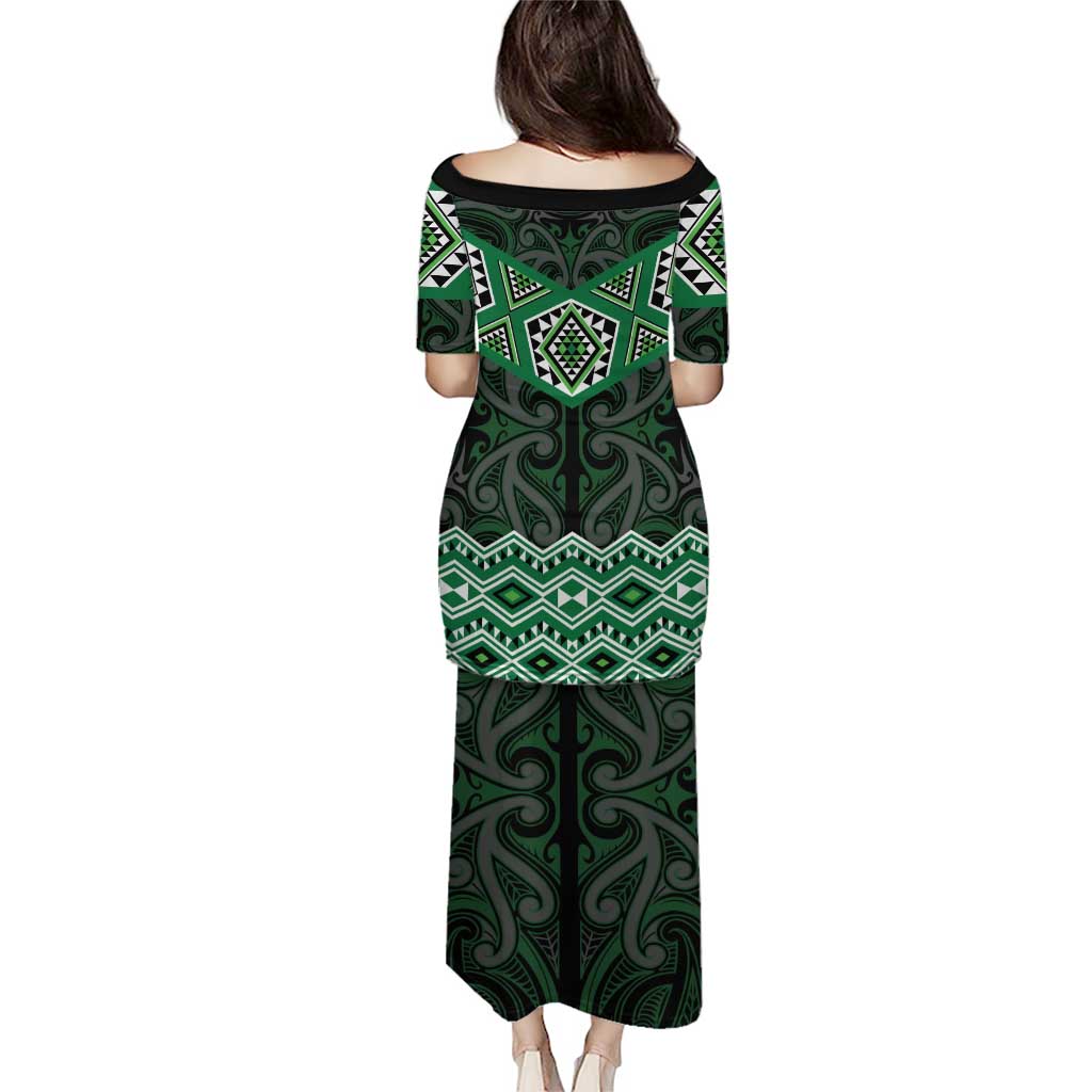 New Zealand Aotearoa Puletasi Green Taniko Art Maori Pattern