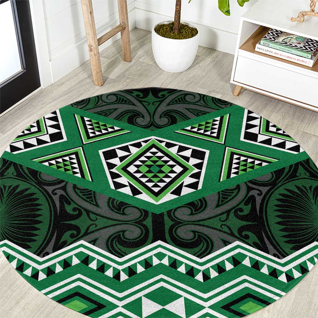 New Zealand Aotearoa Round Carpet Green Taniko Art Maori Pattern