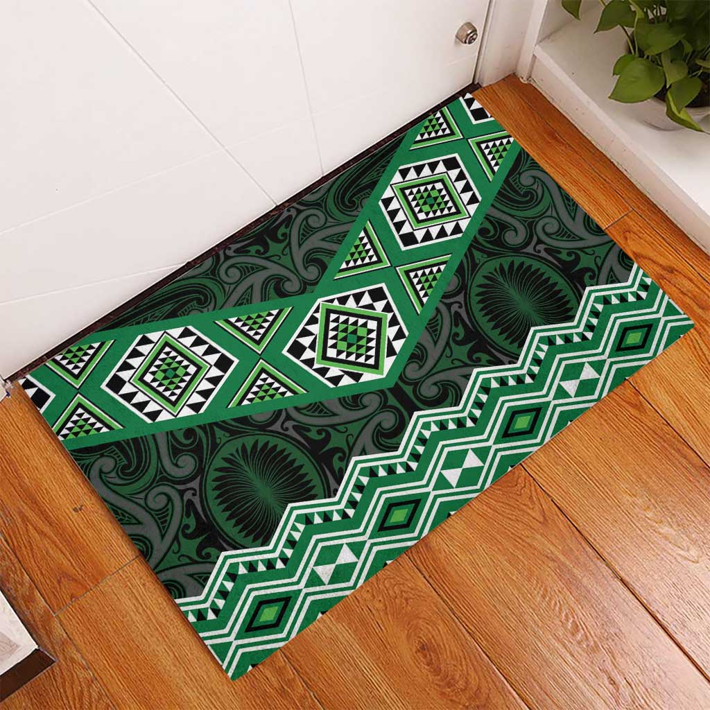 New Zealand Aotearoa Rubber Doormat Green Taniko Art Maori Pattern