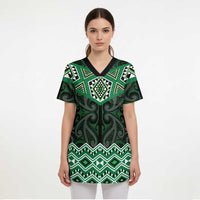 New Zealand Aotearoa Scrub Top Green Taniko Art Maori Pattern - Polynesian Pride