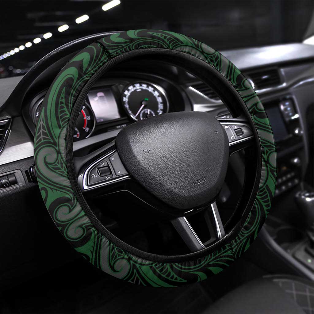 New Zealand Aotearoa Steering Wheel Cover Green Taniko Art Maori Pattern