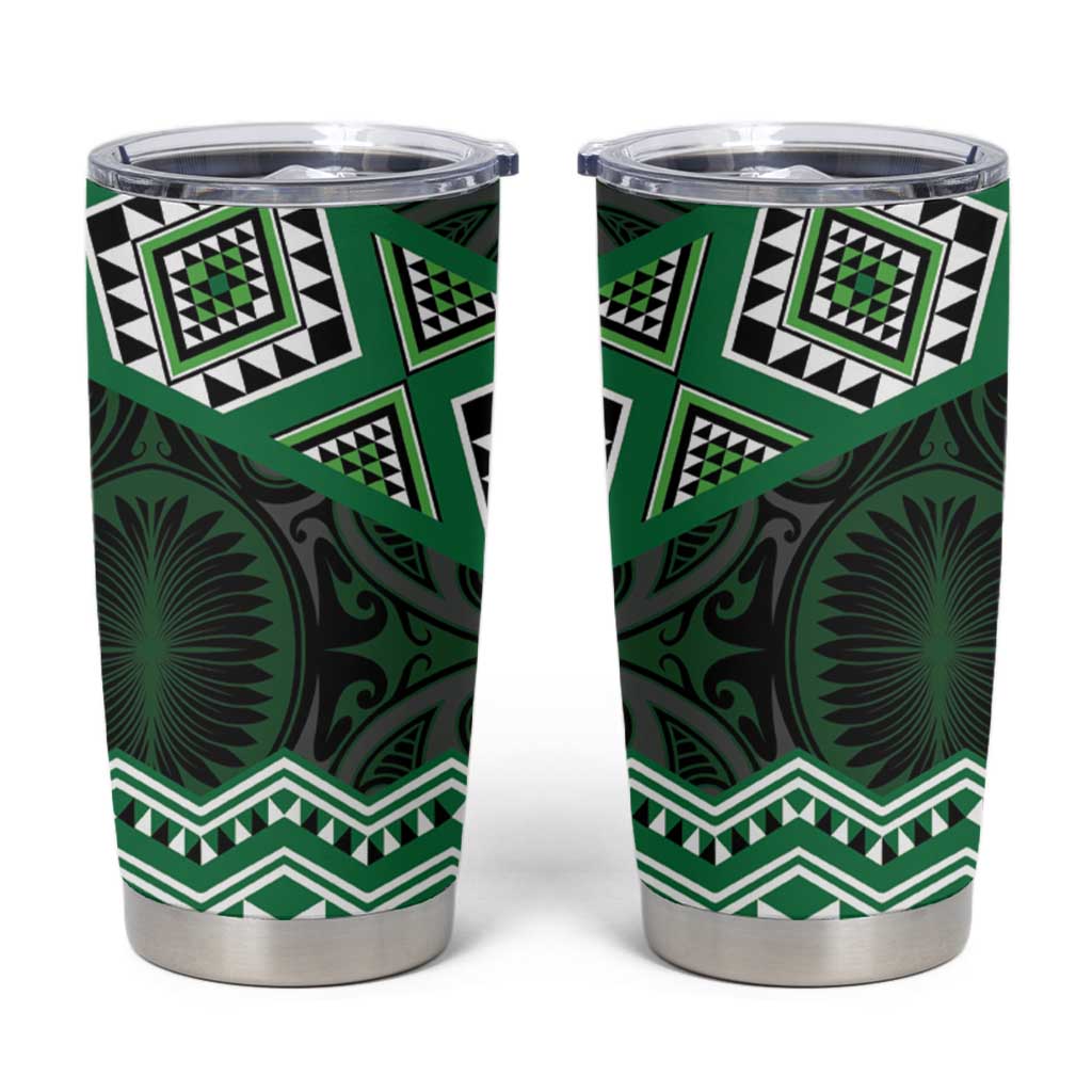 New Zealand Aotearoa Tumbler Cup Green Taniko Art Maori Pattern