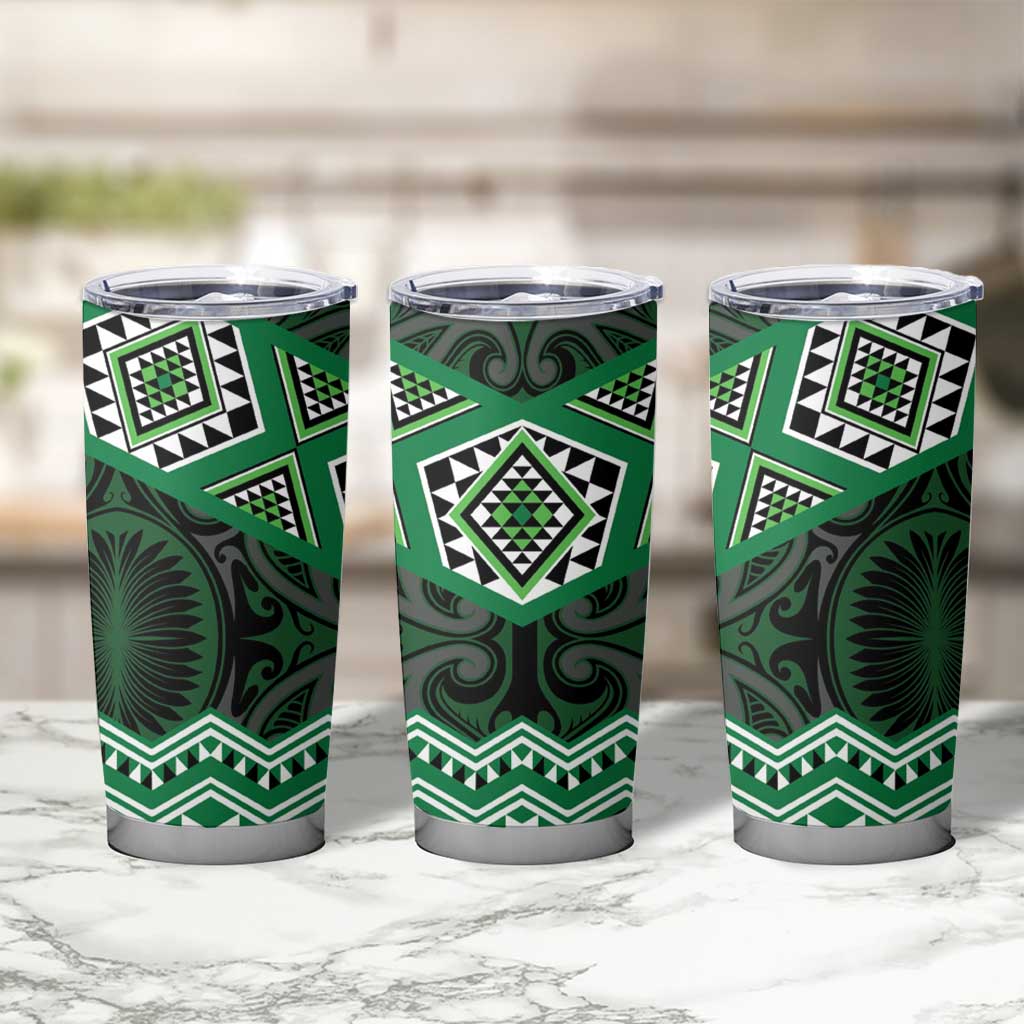 New Zealand Aotearoa Tumbler Cup Green Taniko Art Maori Pattern