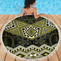 New Zealand Aotearoa Beach Blanket Yellow Taniko Art Maori Pattern
