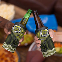 New Zealand Aotearoa 4 in 1 Can Cooler Tumbler Yellow Taniko Art Maori Pattern