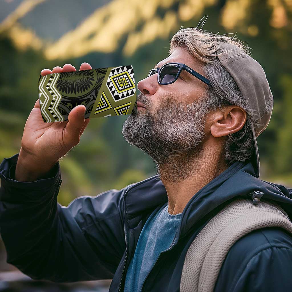 New Zealand Aotearoa 4 in 1 Can Cooler Tumbler Yellow Taniko Art Maori Pattern