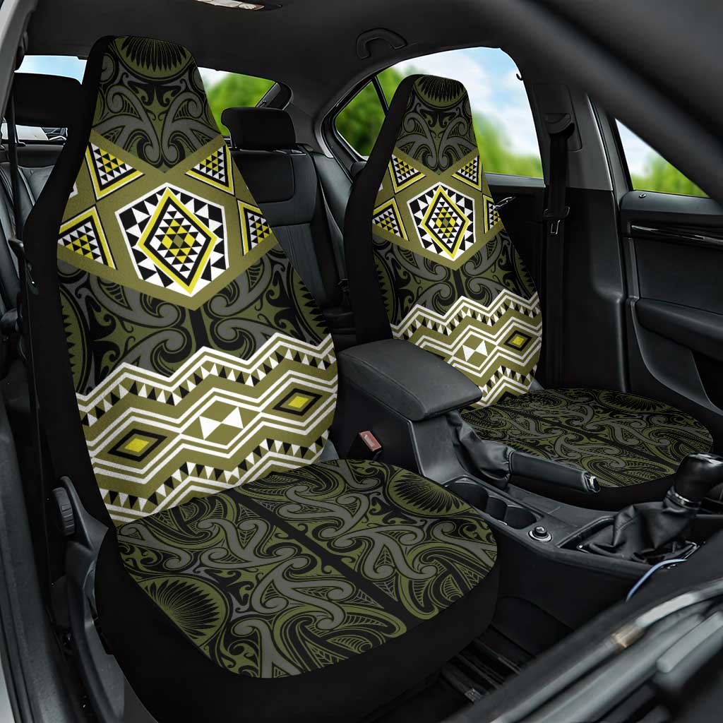 New Zealand Aotearoa Car Seat Cover Yellow Taniko Art Maori Pattern