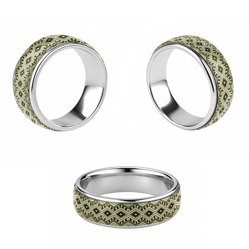 New Zealand Aotearoa Classic Ring Yellow Taniko Art Maori Pattern