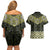 New Zealand Aotearoa Couples Matching Off Shoulder Short Dress and Hawaiian Shirt Yellow Taniko Art Maori Pattern