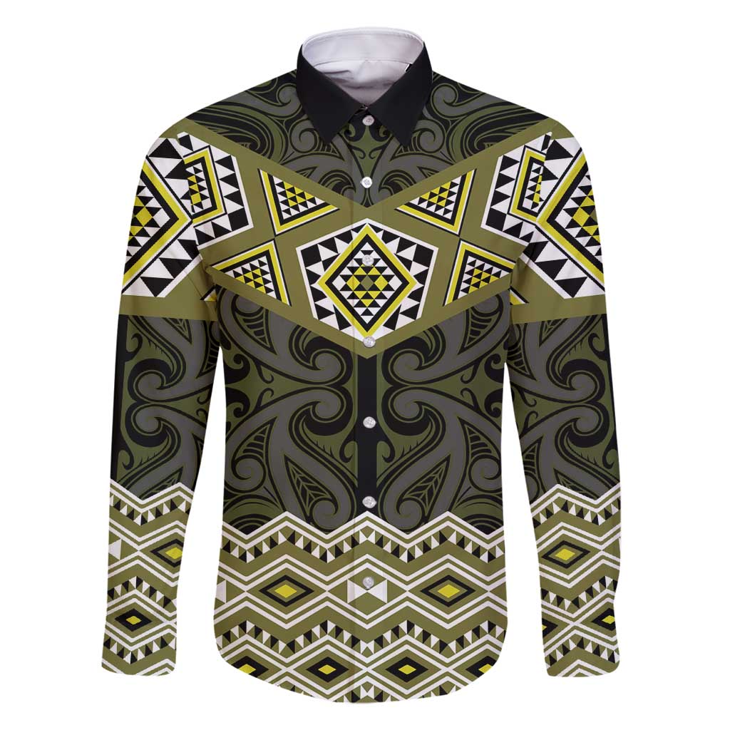 New Zealand Aotearoa Family Matching Long Sleeve Bodycon Dress and Hawaiian Shirt Yellow Taniko Art Maori Pattern
