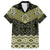 New Zealand Aotearoa Family Matching Off The Shoulder Long Sleeve Dress and Hawaiian Shirt Yellow Taniko Art Maori Pattern