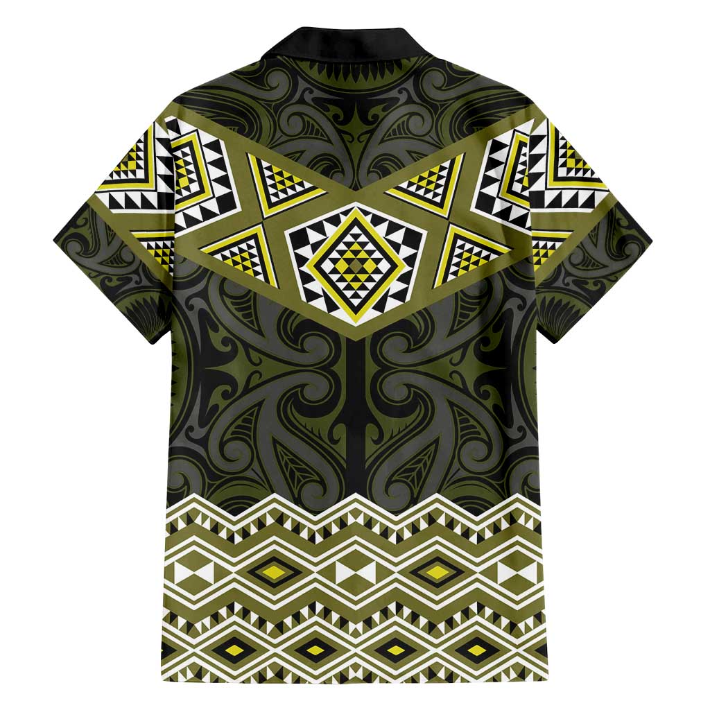 New Zealand Aotearoa Family Matching Off Shoulder Short Dress and Hawaiian Shirt Yellow Taniko Art Maori Pattern
