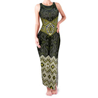New Zealand Aotearoa Family Matching Tank Maxi Dress and Hawaiian Shirt Yellow Taniko Art Maori Pattern