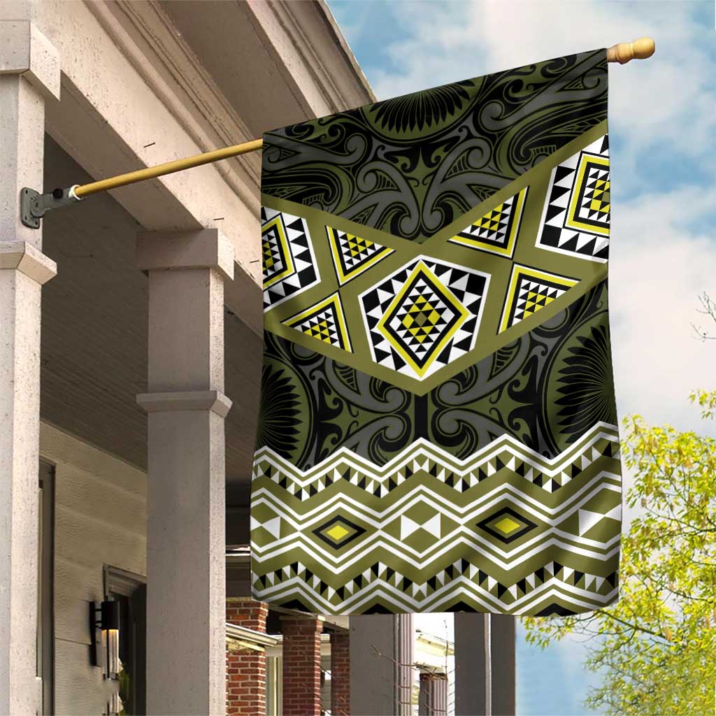 New Zealand Aotearoa Garden Flag Yellow Taniko Art Maori Pattern