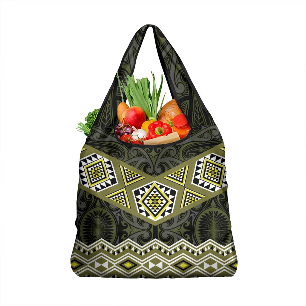 New Zealand Aotearoa Grocery Bag Yellow Taniko Art Maori Pattern