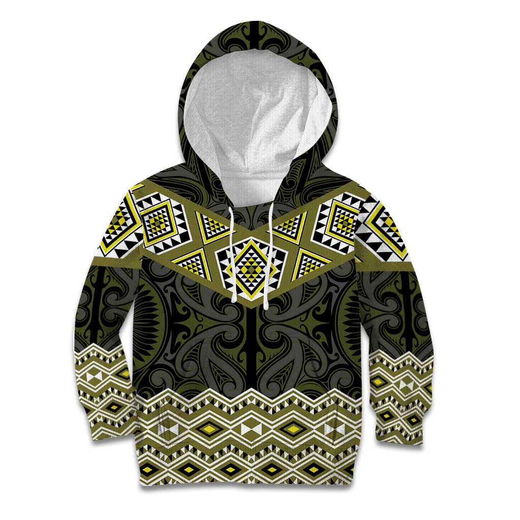 New Zealand Aotearoa Kid Hoodie Yellow Taniko Art Maori Pattern