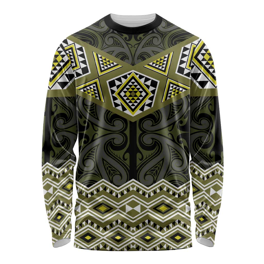 New Zealand Aotearoa Long Sleeve Shirt Yellow Taniko Art Maori Pattern