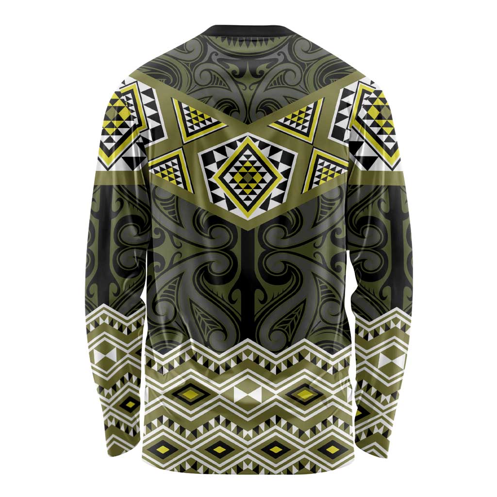 New Zealand Aotearoa Long Sleeve Shirt Yellow Taniko Art Maori Pattern