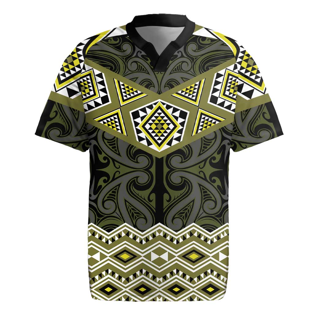 New Zealand Aotearoa Rugby Jersey Yellow Taniko Art Maori Pattern