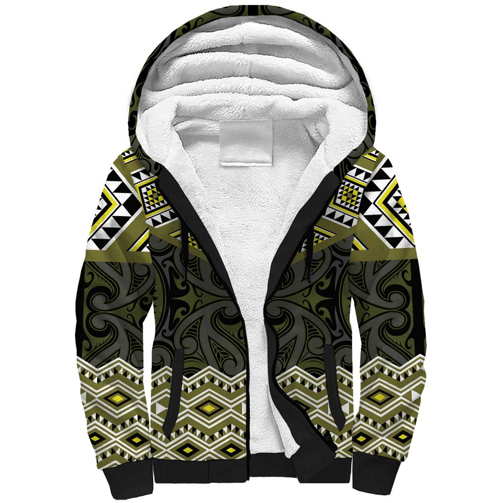 New Zealand Aotearoa Sherpa Hoodie Yellow Taniko Art Maori Pattern